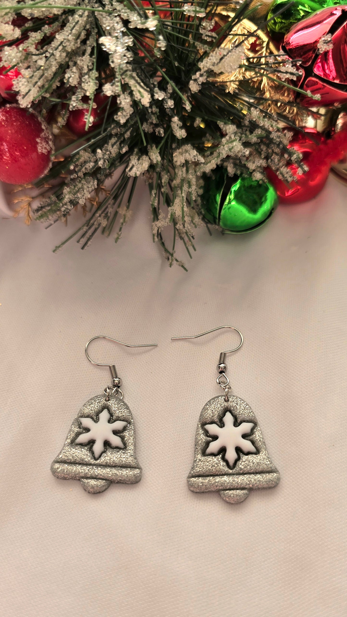 Silver Christmas Bells with Snowflake