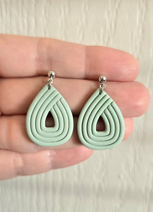 Sage Green Embossed Teardrop Drop Earrings