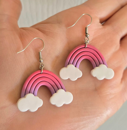 Pink and Purple Rainbow and Cloud Earrings