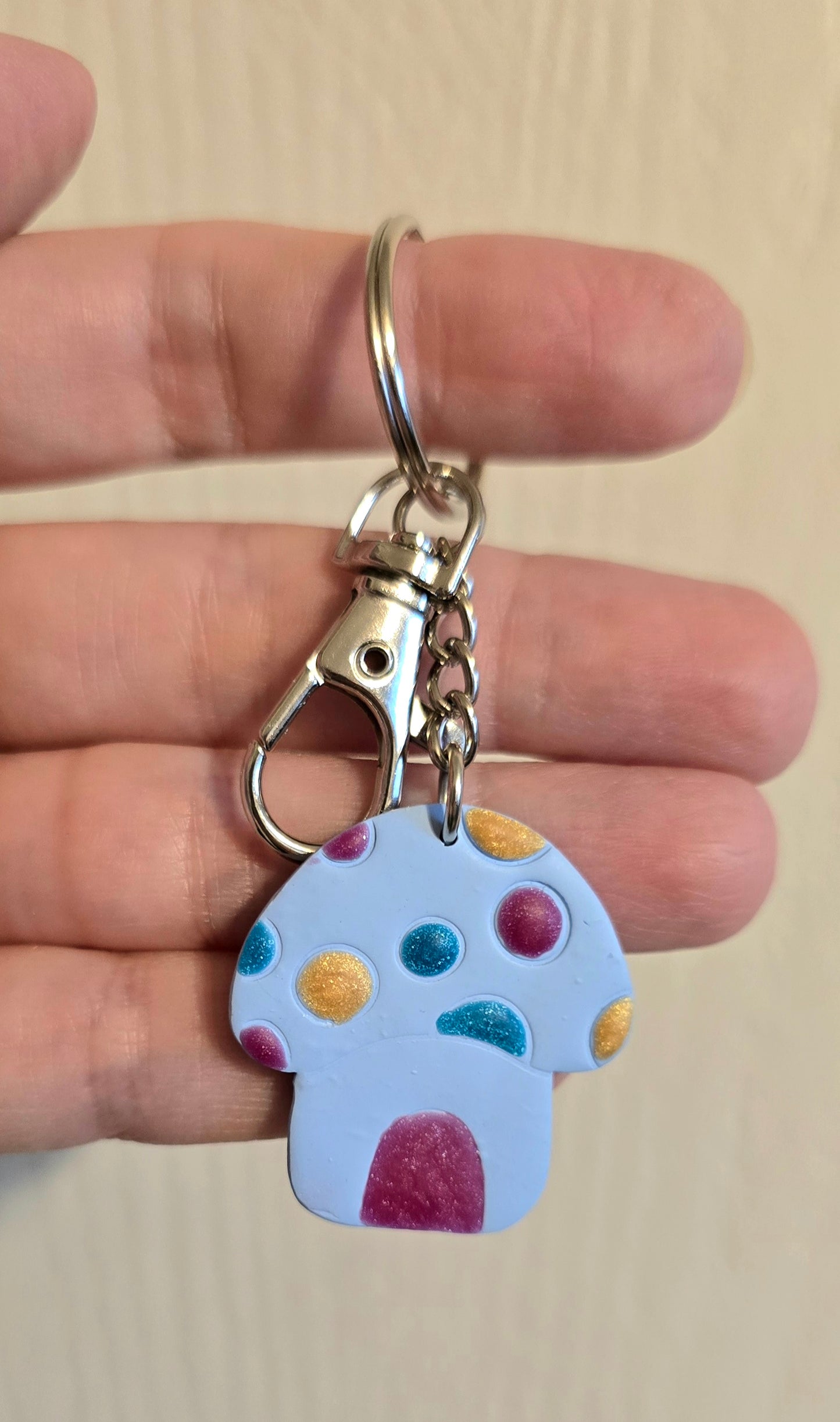 Blue Mushroom House Keychain