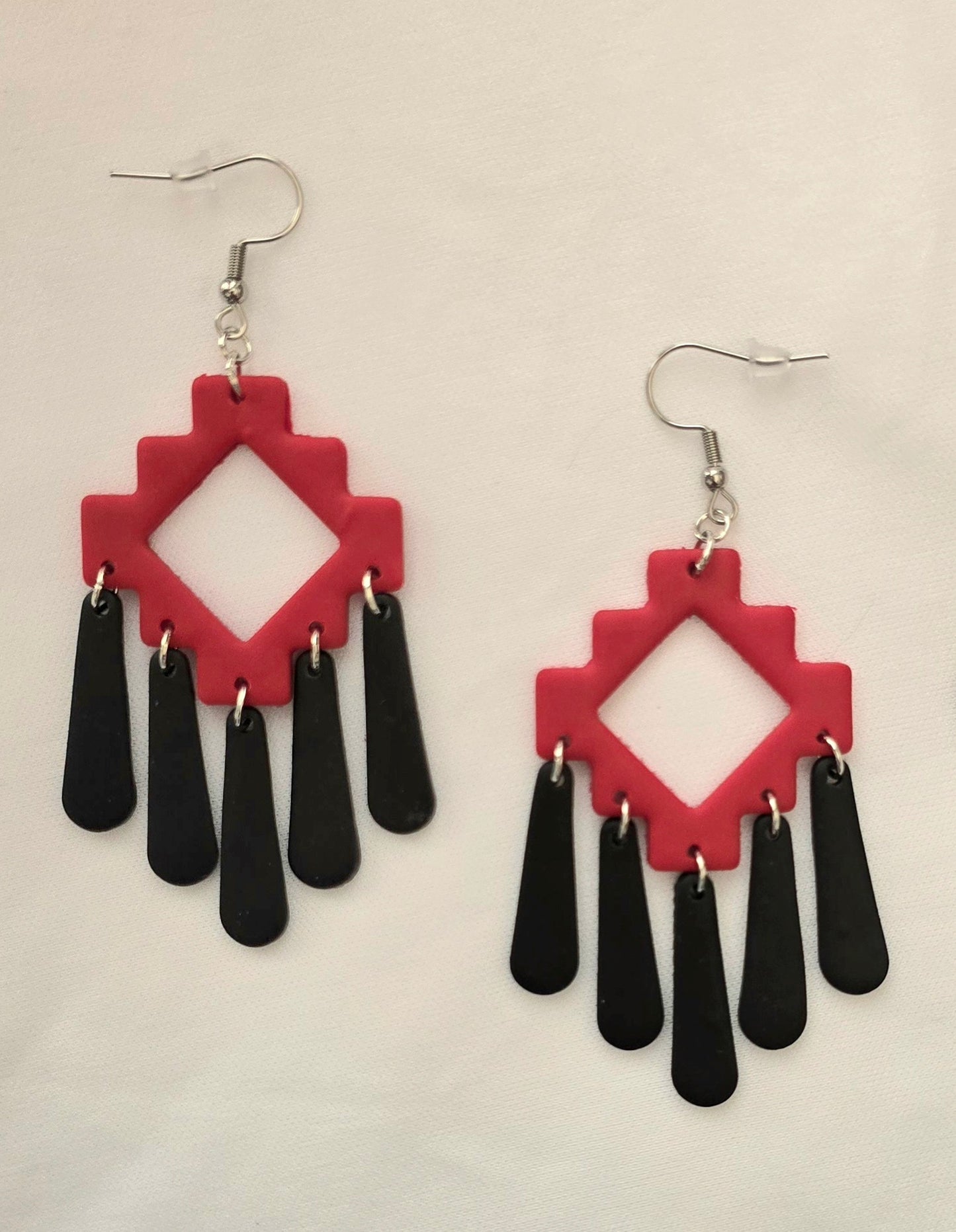 Red and Black Boho Dangle Earrings