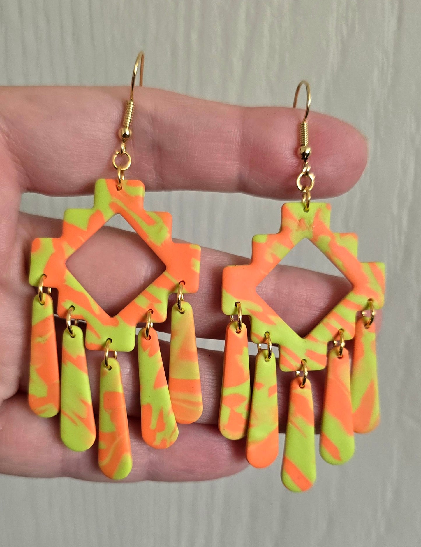 Orange and Green Boho Dangle Earrings