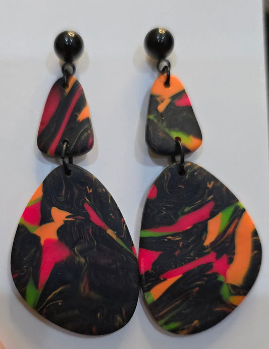 Black Neon with Neon Swirls Earrings