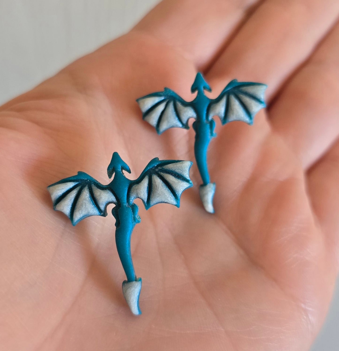Teal and Pearl Small Dragon Earrings