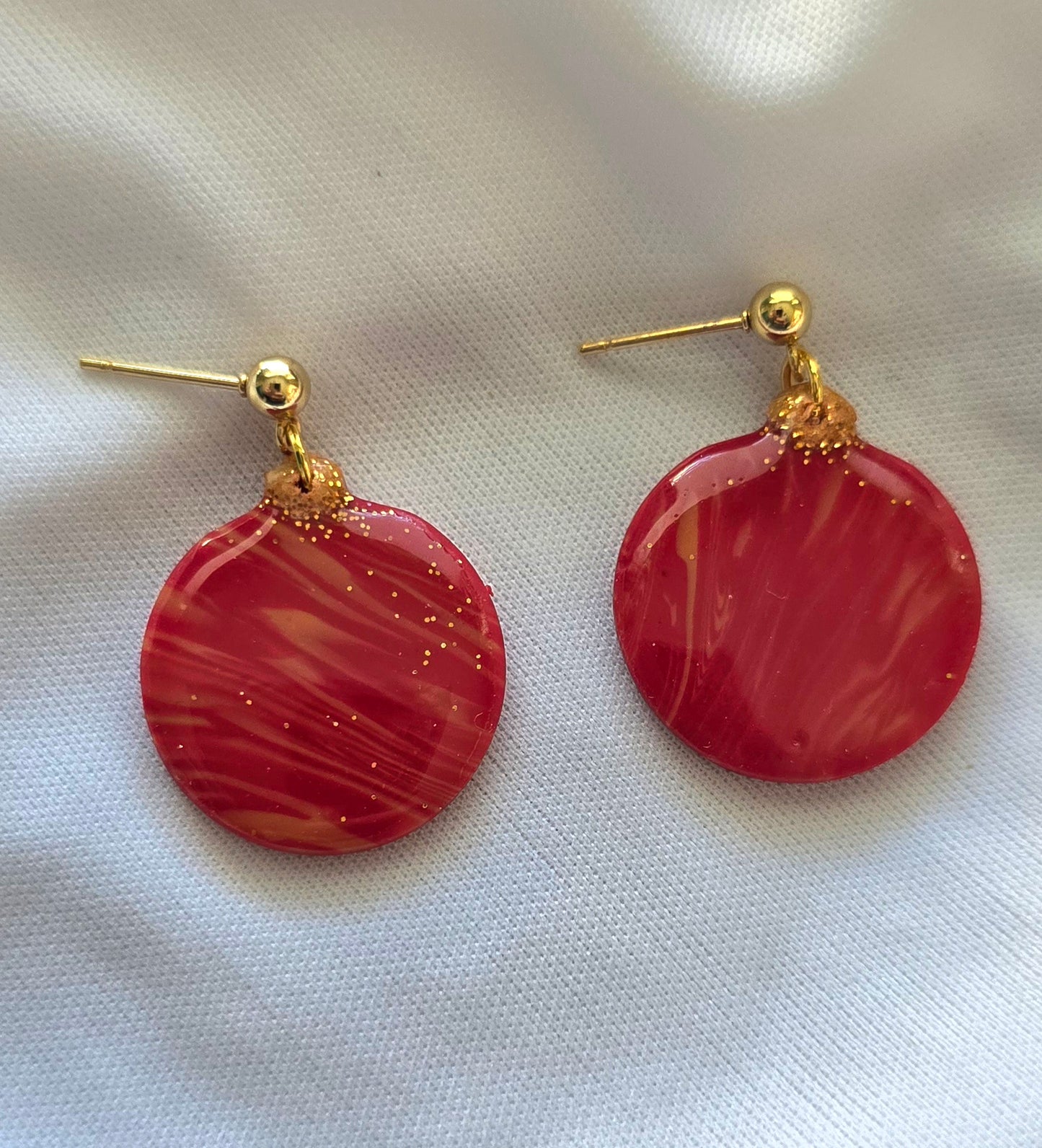 Red and Gold Glitter Ornament Earrings