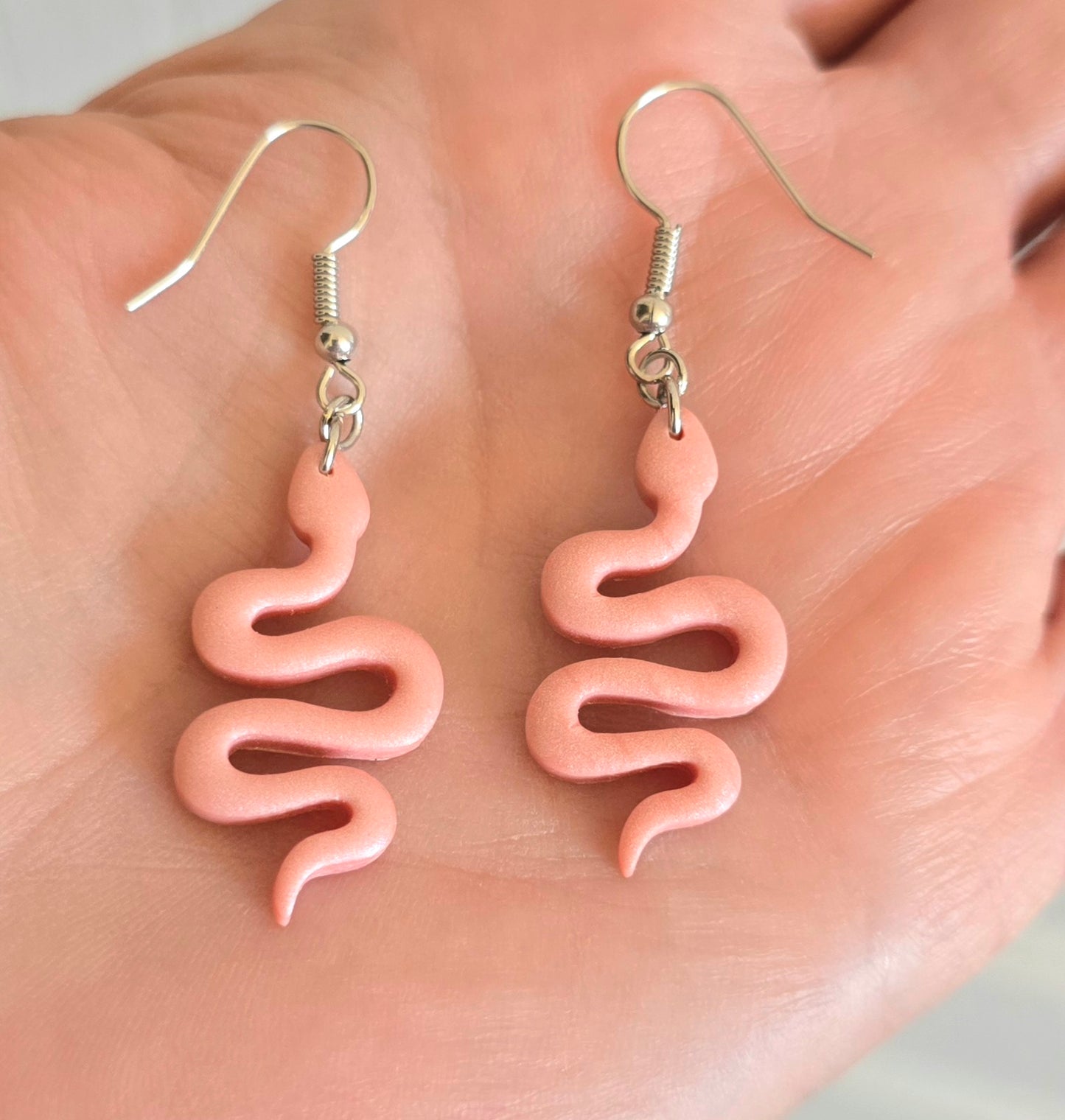 Pearly Pink Snake Dangle Earrings