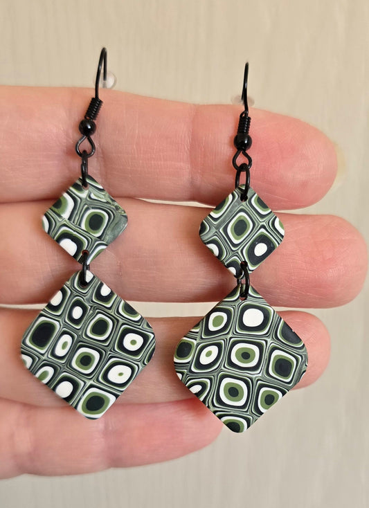 Green Circles Square Dangle Earrings