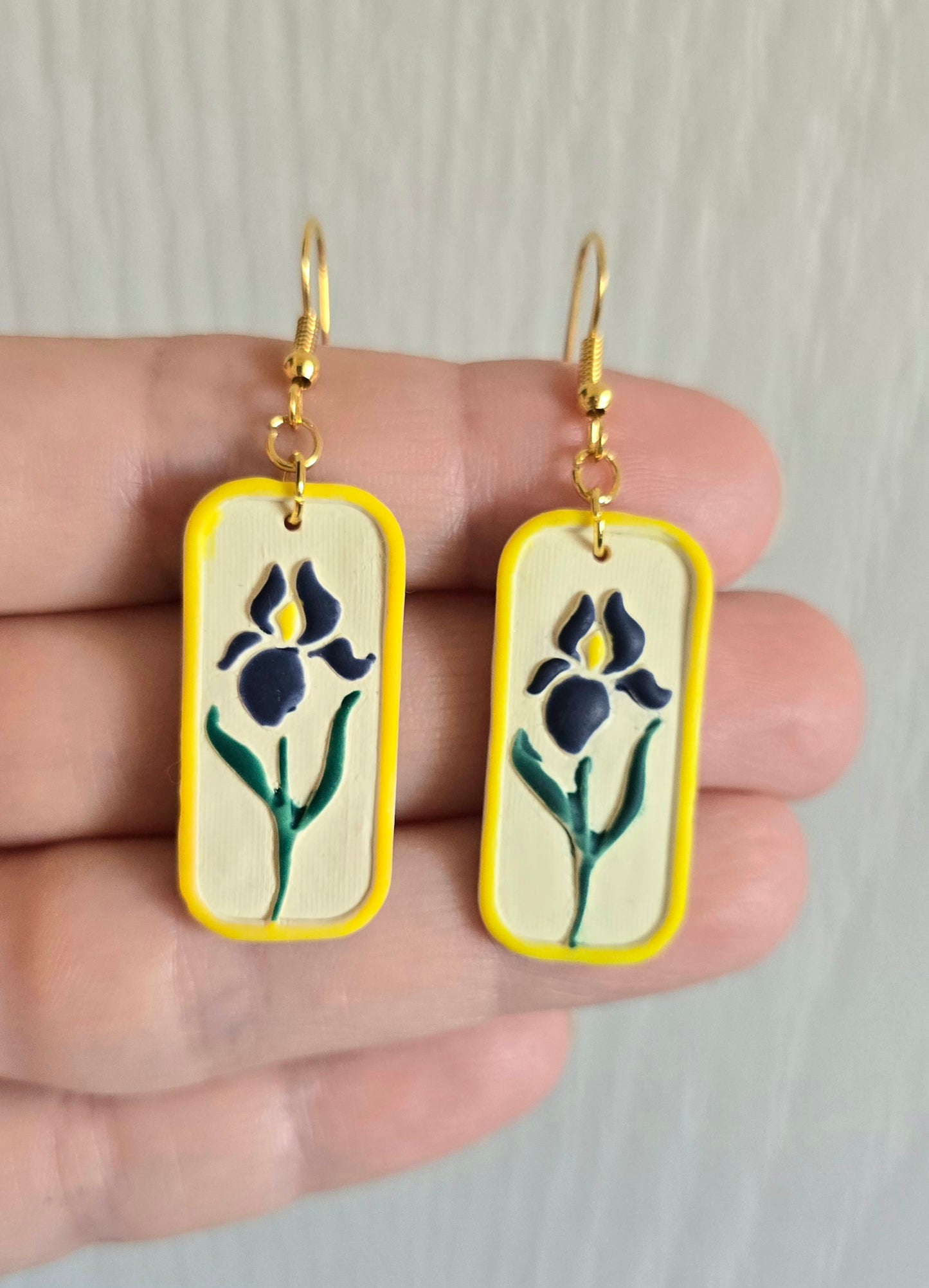 Purple Iris Framed Dangle Earrings