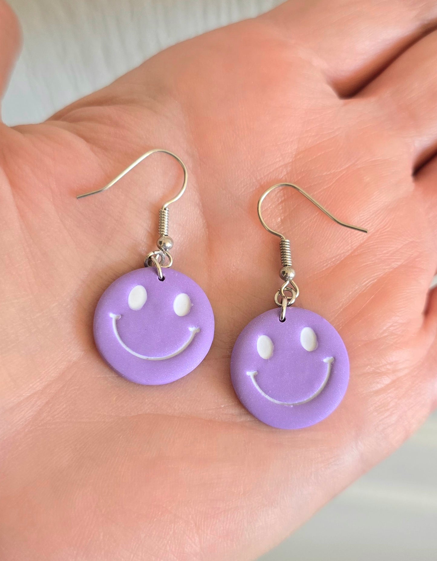 Purple Smiley Face Dangle Earrings