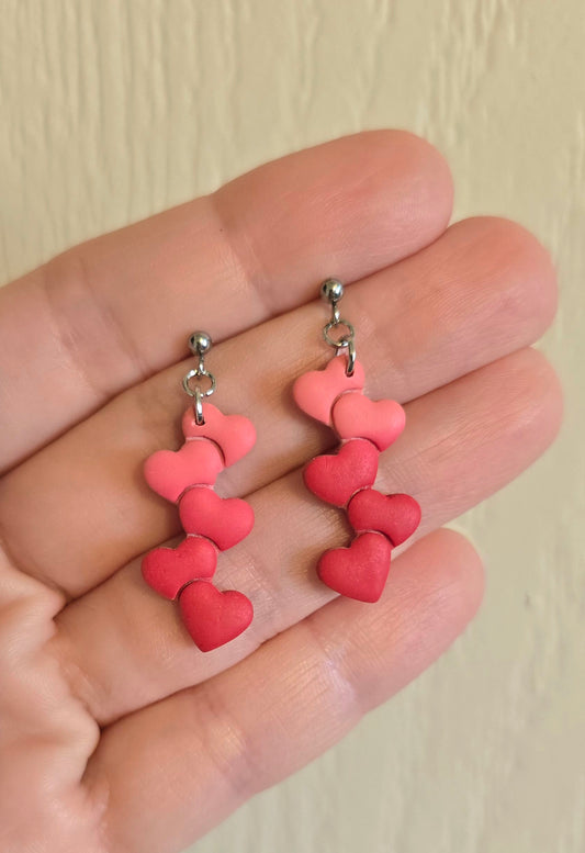 Small Red and Pink Heart Dangle Earrings
