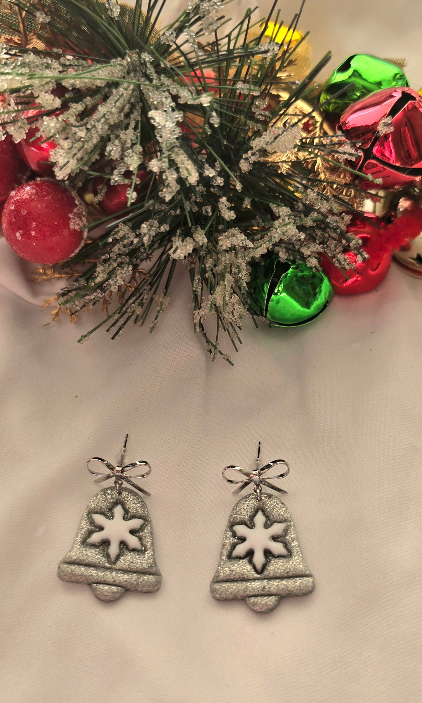 Silver Christmas Bells with Snowflake