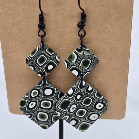 Green Circles Square Dangle Earrings