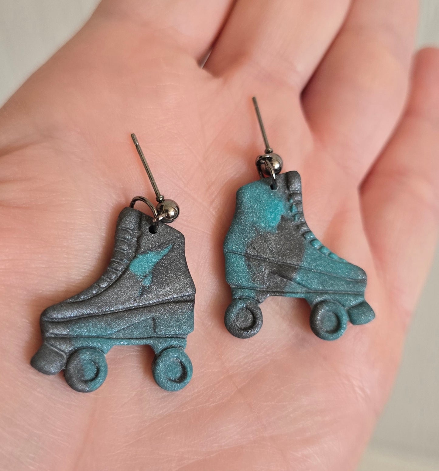 Gray and Teal Retro Skate Earrings